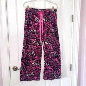 Love kisses pink pajama bottom w/ waist drawstring, size large